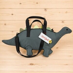 Cat & Jack Green Dinosaur Tote Bag Small Polyester Zip Shoulder Strap [F]